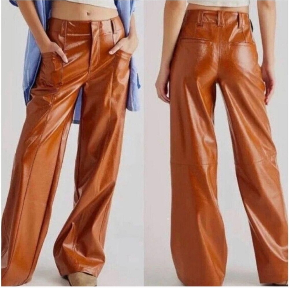 Free People Women's Star‎ Crossed Lovers Vegan Straight Leather Pants